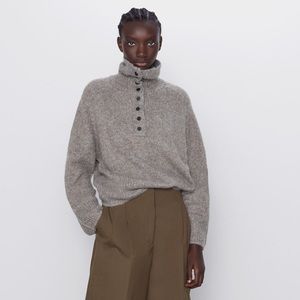 Zara High Collar Sweater With Buttons